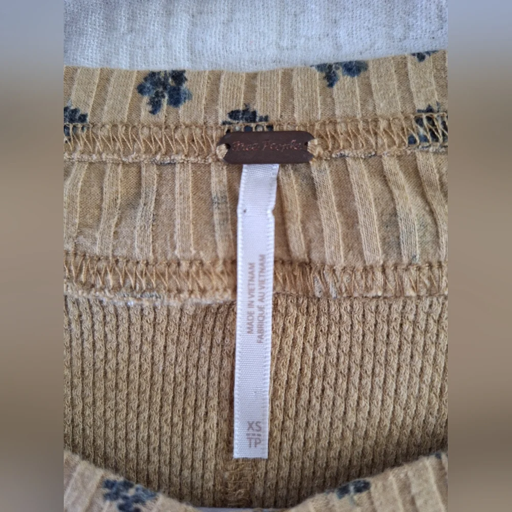 Free People Mustard Long Sleeve Henley Top